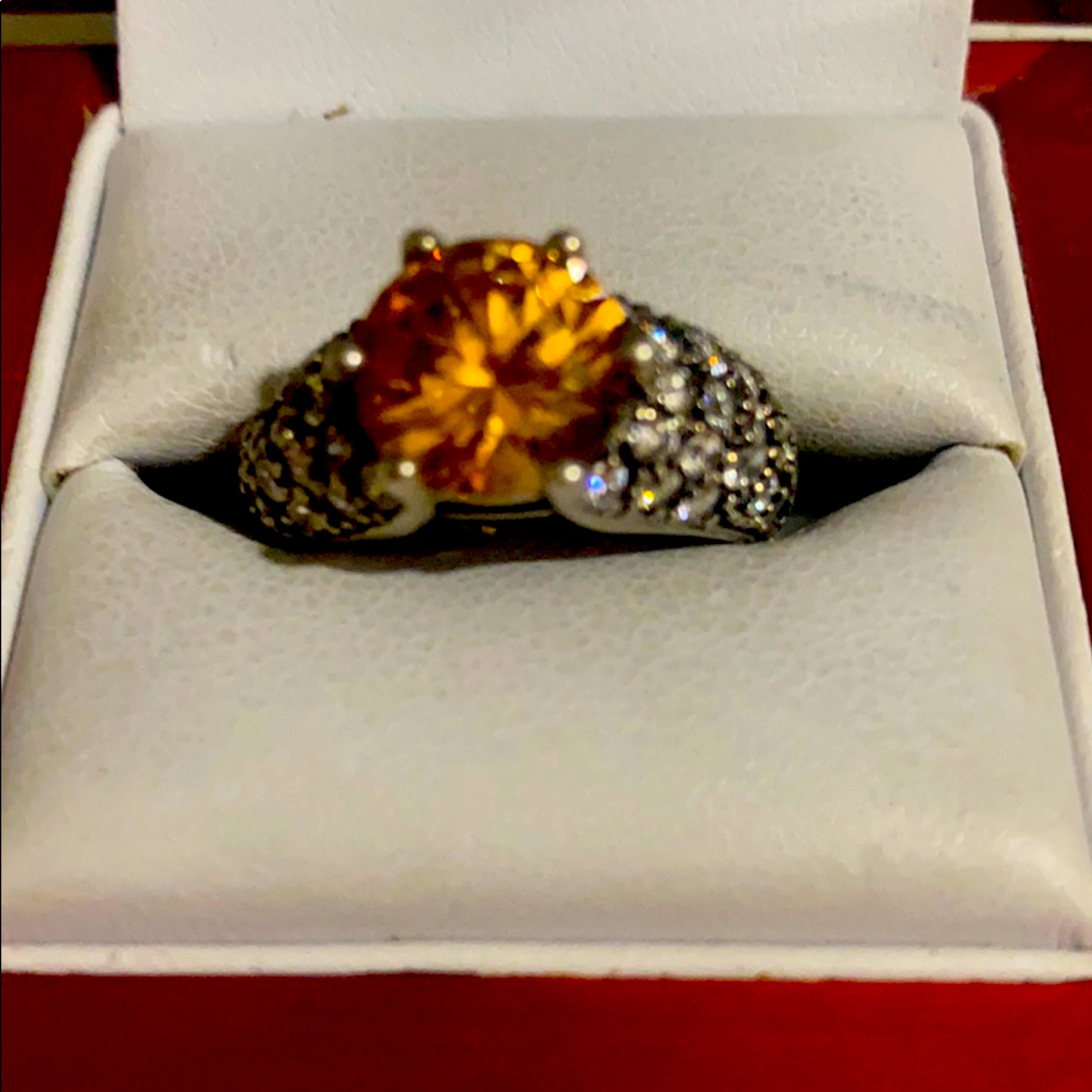Sterling Silver Citrine And Cz Stone Ring